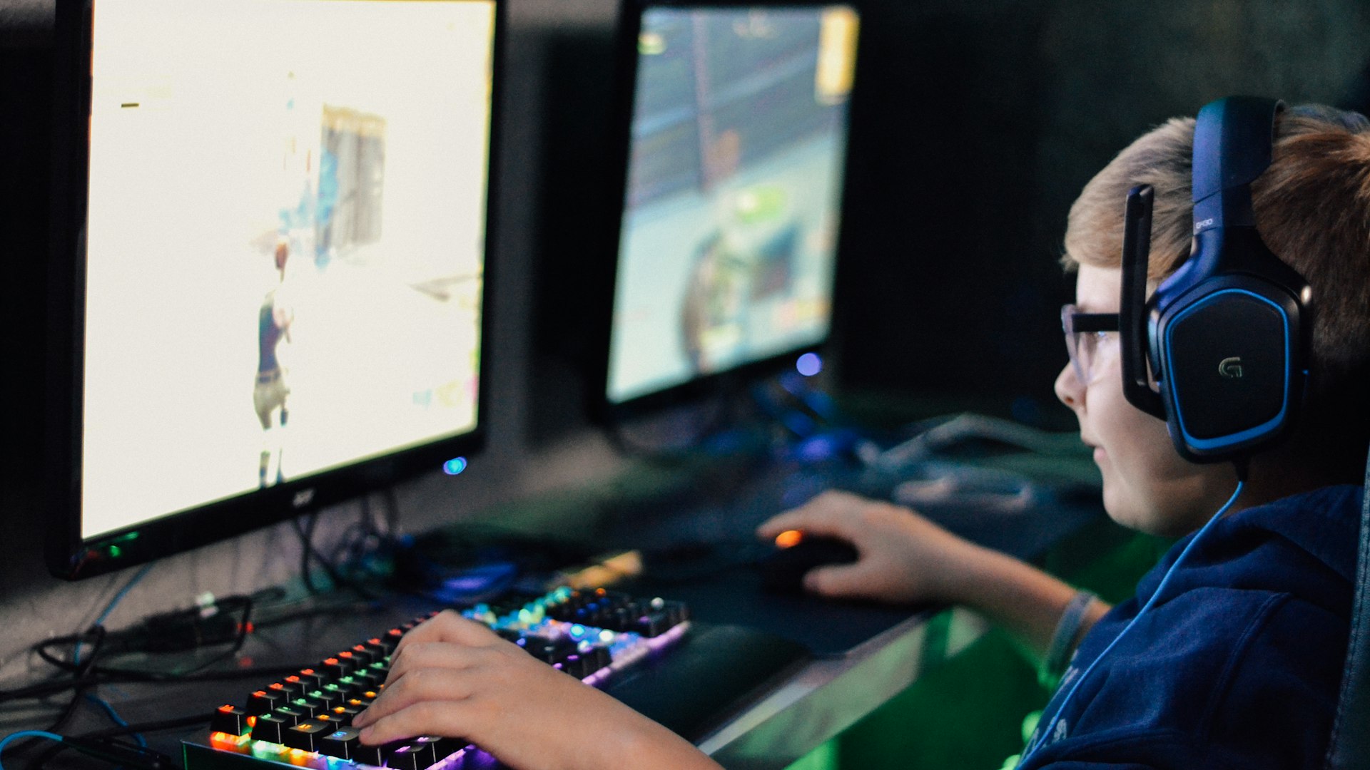 Neon-lit gaming setup